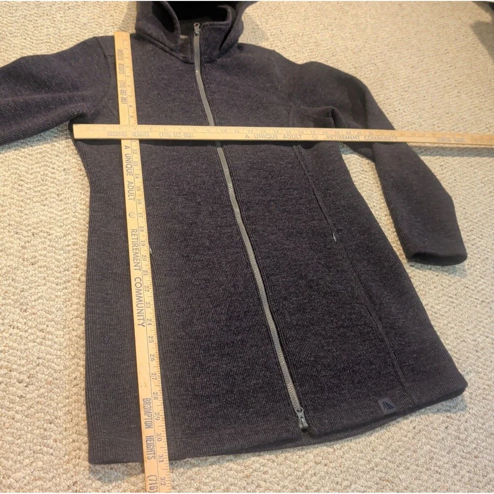 LL Bean Full Zip Fleece Coat Womens Small Gray Wool Blend Long Hooded